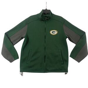 NFL Green Bay Packers Jacket Mens Size Medium Green Full Zip Fleece Logo Pockets